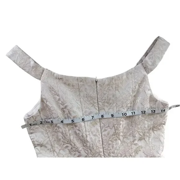 Teri Jon by Rickie Freedman Metallic Jacquard Pleated Cocktail Midi Dress Size 2 - Picture 10 of 13